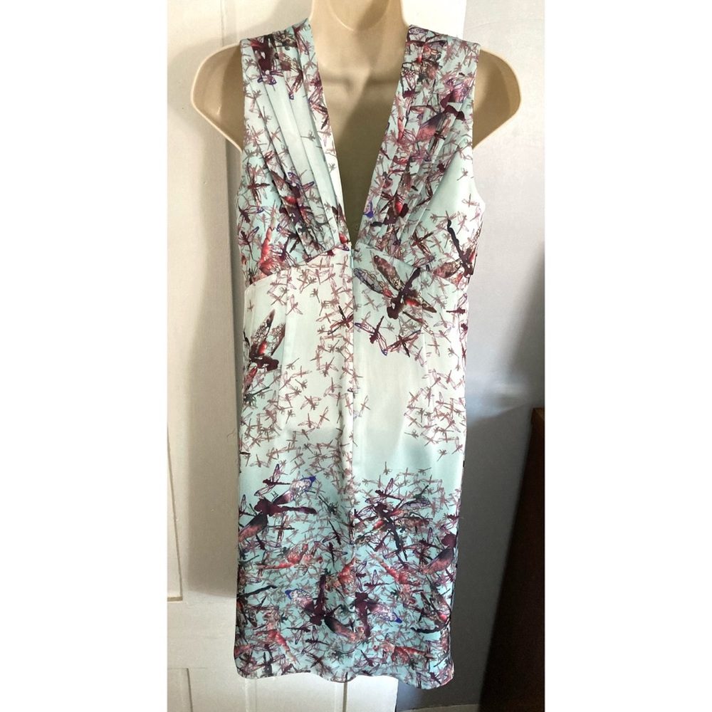 Ted Baker Dragonfly Print CARII Satin Dress Empire Waist Aqua/Light Blue - Picture 6 of 12